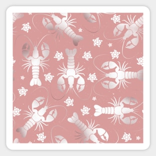 lobster love silver on pink Sticker